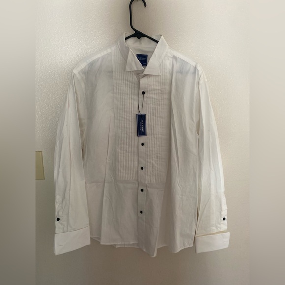 NWT Gollnwe white tuxedo shirt pleated front bib wingtip collar French cuffs L - Picture 2 of 7